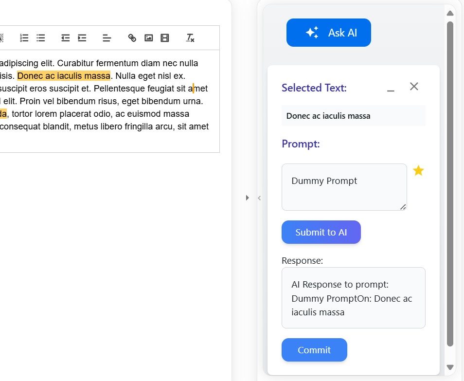 The AI prompt panel inside the editor