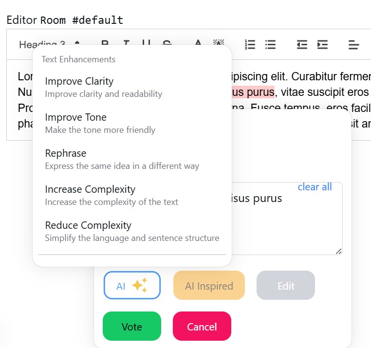 Quick command shortcuts inside the AI prompt panel