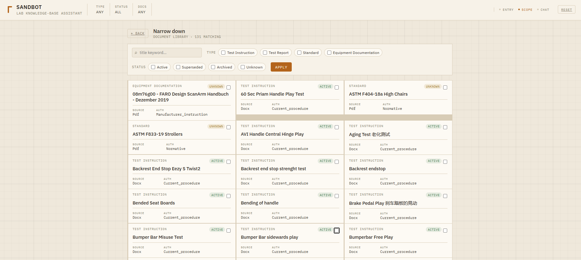 Scope filter narrowing which documents Sandbot can search